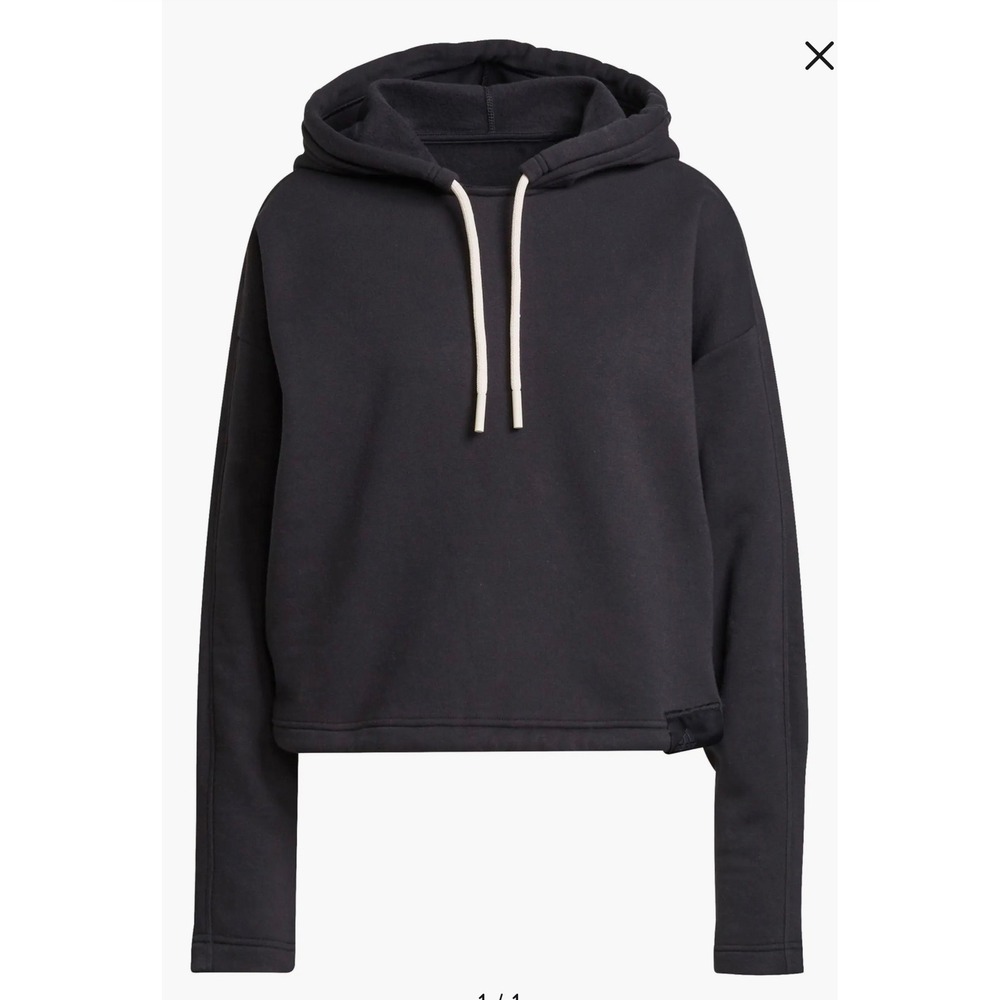 Adidas Black Cropped Hoodie Drawstring Hood Athletic Casual Women's Size L